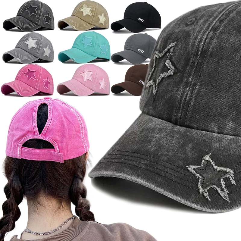 

New Pentagram Baseball Cap American Retro Worn Trend Casquette Peaked Cap Wide Brim Outdoors Sun Hat Punk Men Women Couple Hats