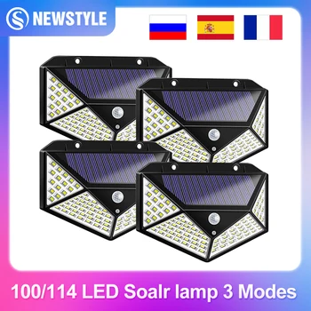 100/114 LED Solar Lamp Outdoor Waterproof Solar Powered spotlights PIR Motion Sensor Street Light for Garden Decoration 3 Modes 1