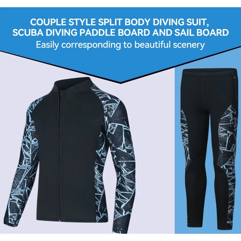 Men Women's 3mm Neoprene Wetsuit Couple Split Two Pieces Long-sleeve Top Pants Warm Sun Protection Surfing Snorkeling Swimsuit