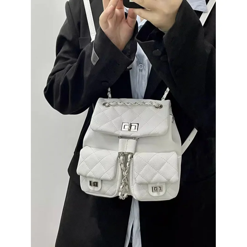 New Fashion Chain Backpack Women Men School Bag for Teenagers Large Capacity Travel Rucksack Casual Trendy Daypack
