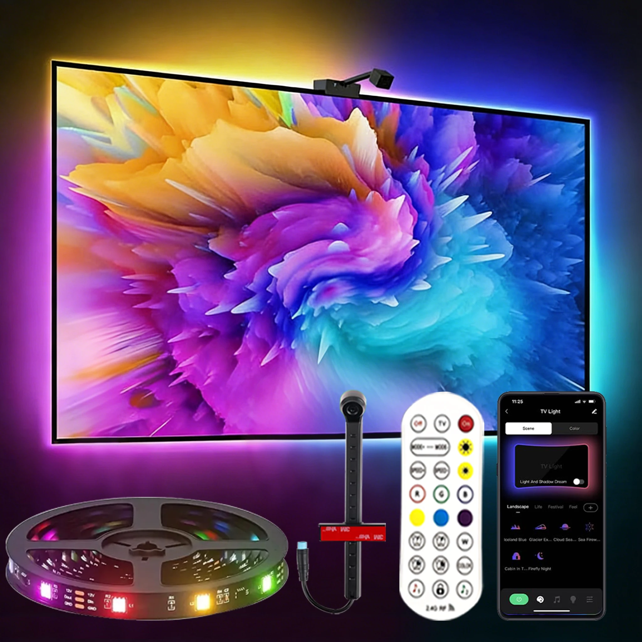 LED TV Backlight Color Picking Sensor RGB-IC Led Strip Lights App Control Music Sync Light for 55-75inch PC/TV Ambient Ligh