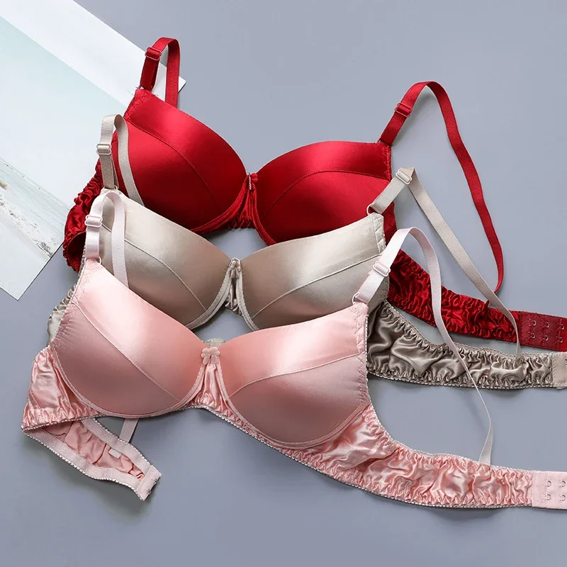 Silk bra 100% double-sided silk seamless underwear Women's thin style without steel ring breathable bra