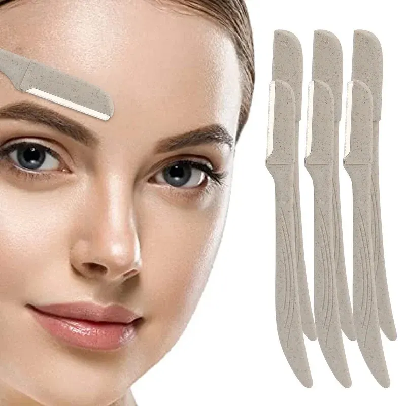 Razor Blade 6pcs Wheat Straw Environmentally Biodegradable Eyebrow Razor Stainless Steel Macro Eyebrow Trimmer