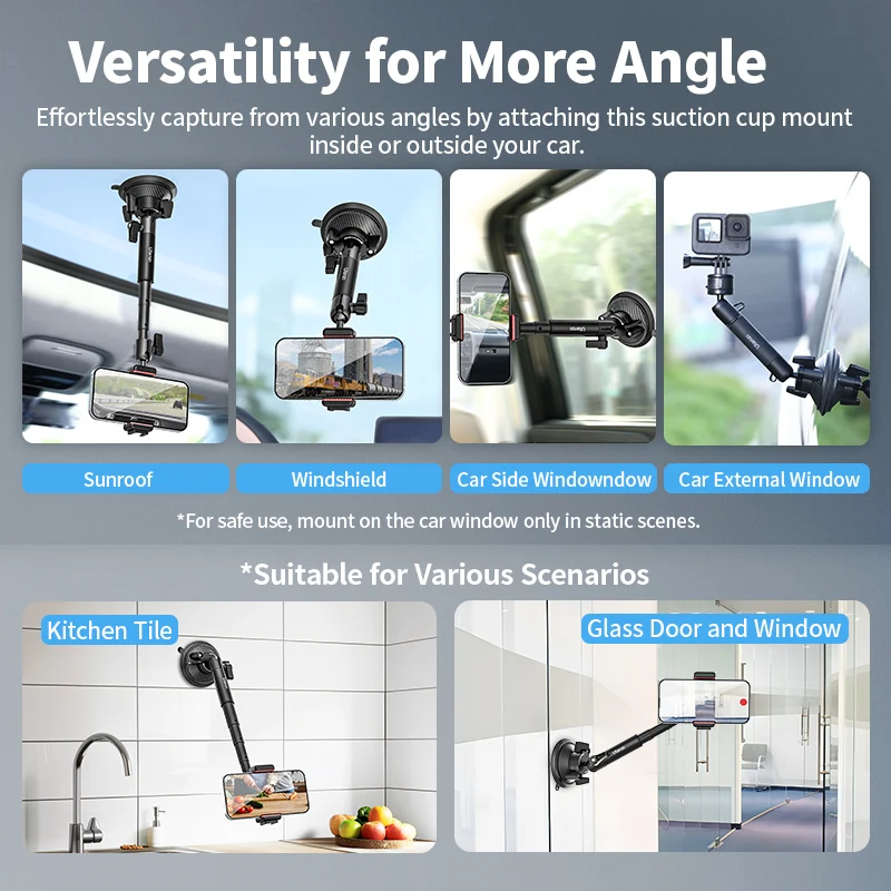 Ulanzi Go-Quick II Suction Cup Mount Magnetic Quick-Release for Action Camera Smartphone for Kitchen Tile Glass Door and Window
