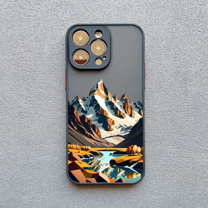 Vintage Mountain Peak Lake Scenery Phone Case - Artistic Landscape Design Back Cover