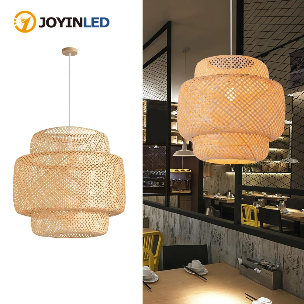 JOYINLED Bamboo Pendant Light 30/40/50CM Hand-Woven Rattan Hanging Lamp Farmhouse Wicker Chandelier for Dining Living Bedroom