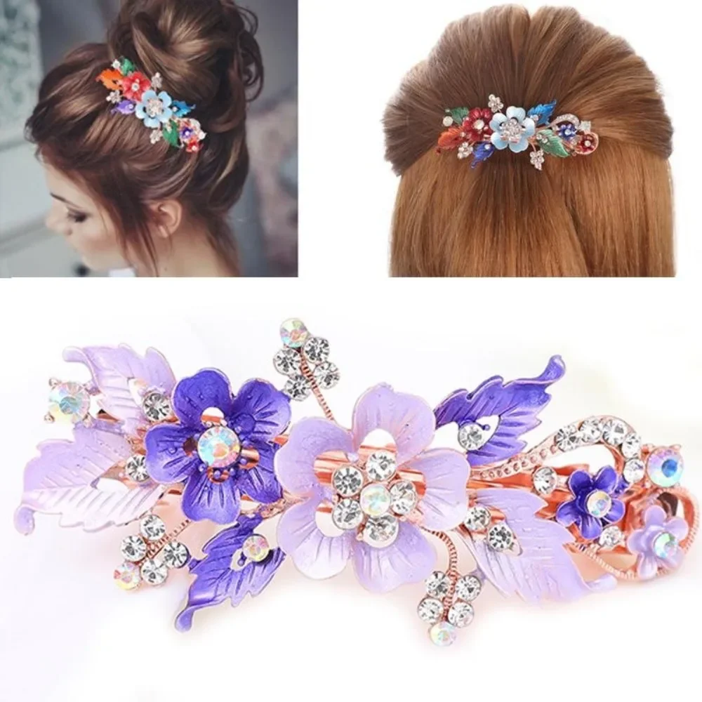 Neue Damen-Haarspange aus Kunstharz mit Kristallblumen, elegante Haarspangen für Hochzeiten, Partys, Alltagskleidung, Accessoires – Detail 1