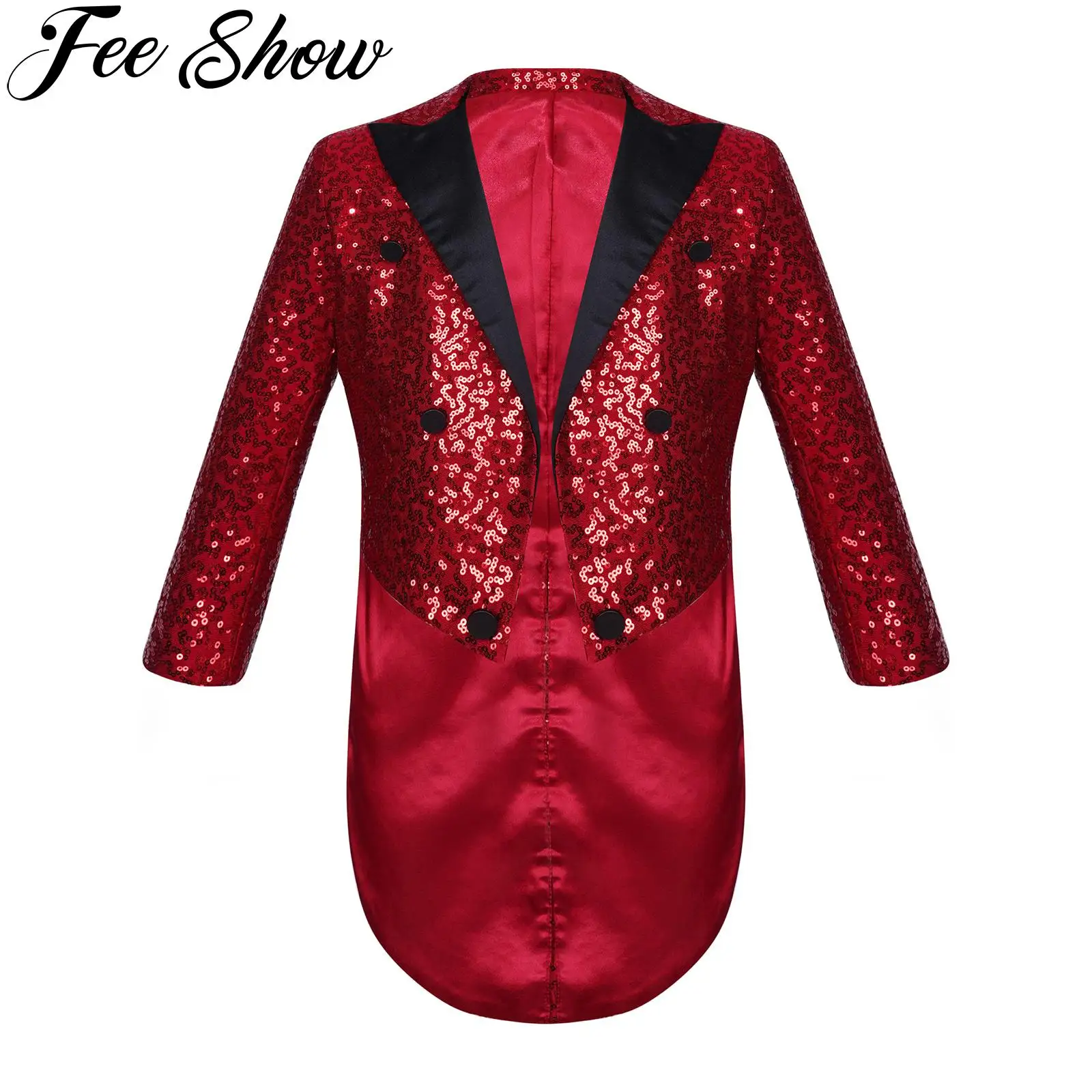 

Kids Boys Tuxedo Jacket Shiny Sequins Blazer Tailcoat Swallowtail Suit Magic Shows Stage Performance Blazer Tux Dress Coat