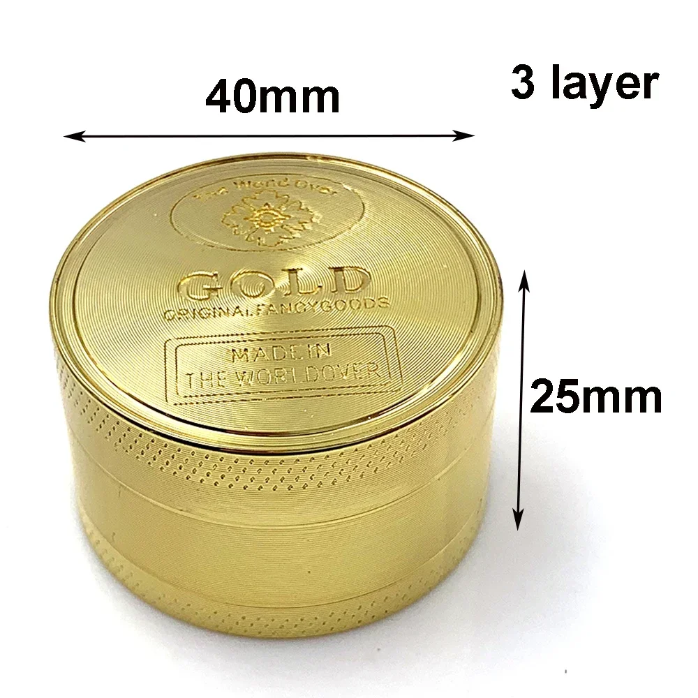Herb Mills 3/4 Parts Zinc Alloy 40mm Tobacco Crusher 1.57 Inch Gold Herbal Crusher Grinders Hookah Accessories 4