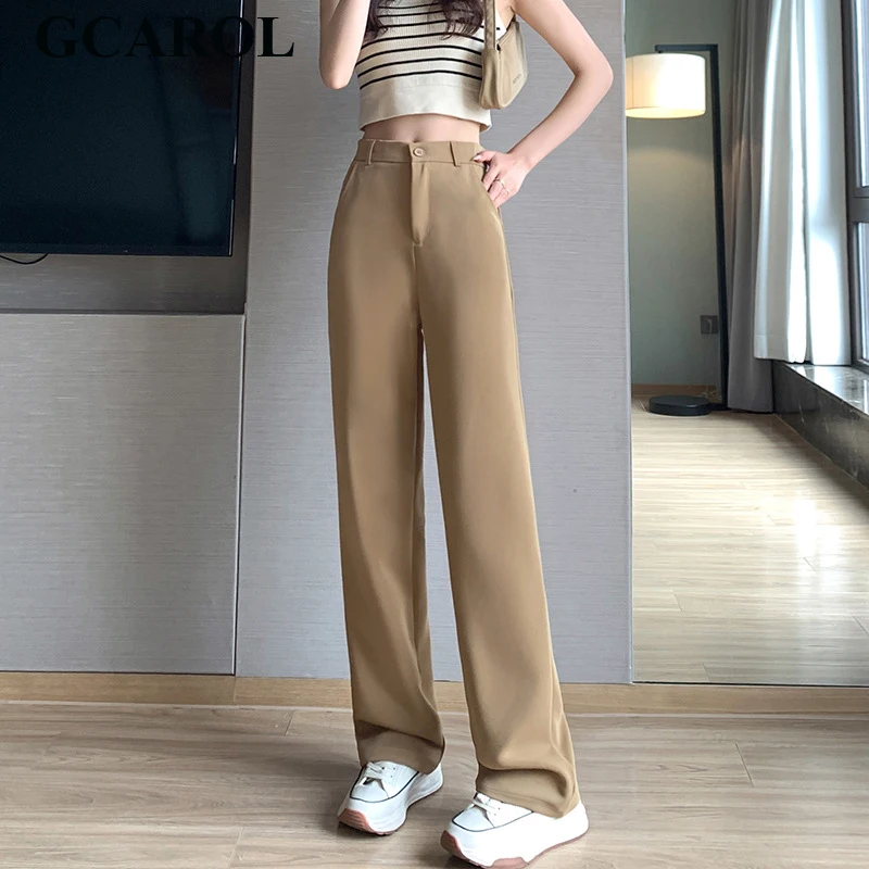 

GCAROL 2023 Early Spring High Elastic Waist Suit Pants Elegant Fashion Straight Draped Long Trousers Handsome High Quality 3XL