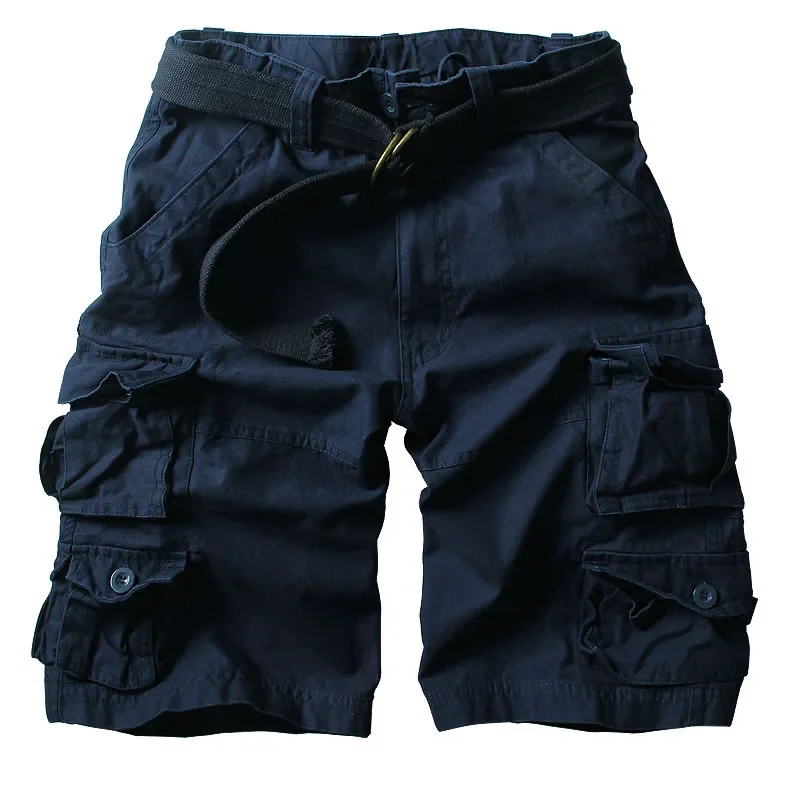 New Summer Multi-pocket Camouflage Mens Shorts Casual Loose Camo Knee-length Mens Cargo Shorts With Belt S-3XL