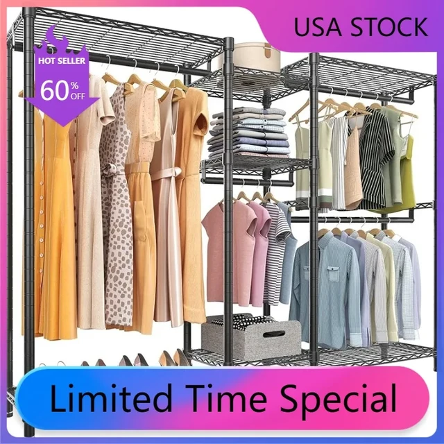 VIPEK V6 Wire Garment Rack Heavy Duty Clothes Rack Metal with Shelves,  Freestanding Portable Wardrobe Closet Rack for Hanging Clothes 74.4 L x  17.7