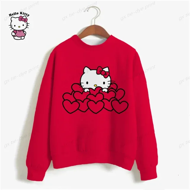thumbnail image 1 of Sudadera con estampado de HELLO KITTY para mujer, sudadera con capucha de manga larga de gran tamaño para mujer, sudadera con estampado de dibujos animados para mujer y2k, 1 of 5