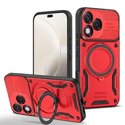 Luxury Armor Magnetic Phone Case with Ring Bracket and Bumper Back Cover for Honor X5c (RD)