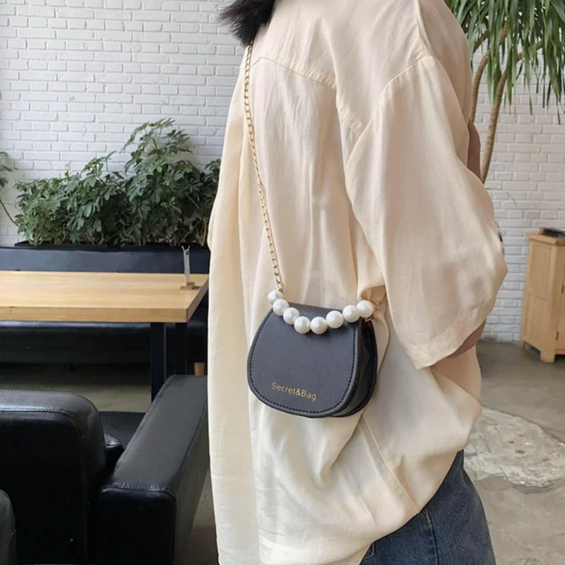 

Pattern Women Mini Shoulder Bags Solid Color Messenger Pearl Female Chain Satchel PU Leather Tote Handbag