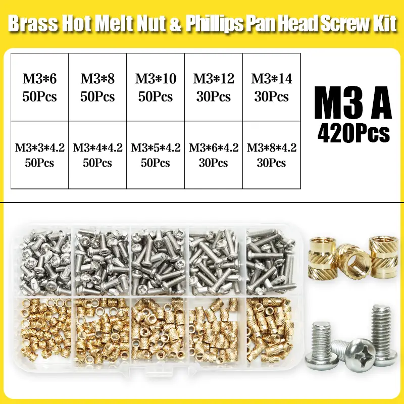 Heat Set Insert Soldering Iron Tip M2 M3 M4 Machine Screw and Brass Insets Nut Computer Bolt Thread Insertion Kit 3d Prints Tool image 8