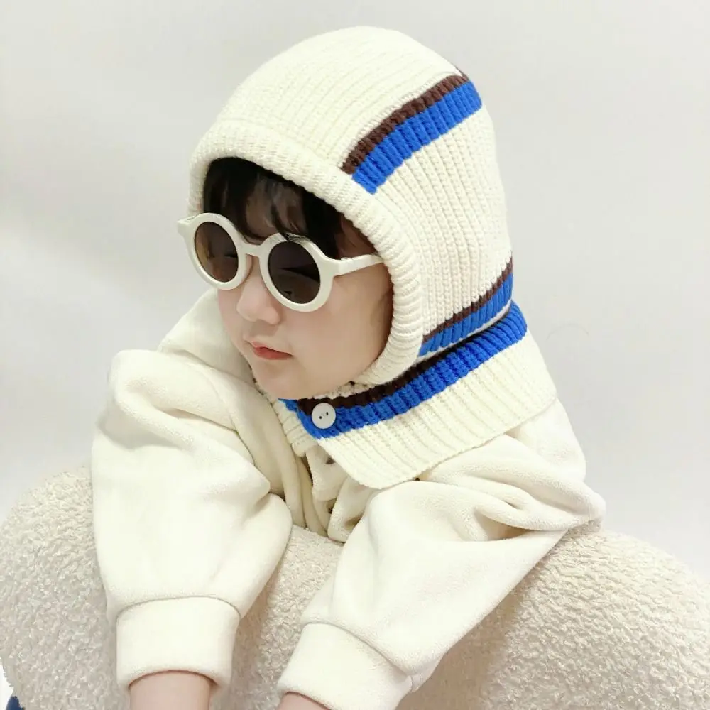 Soft Colorful Stripe Balaclava Hat Windproof Stretchable Knitted Cap Scarf Winter Warm Hooded Beanies
