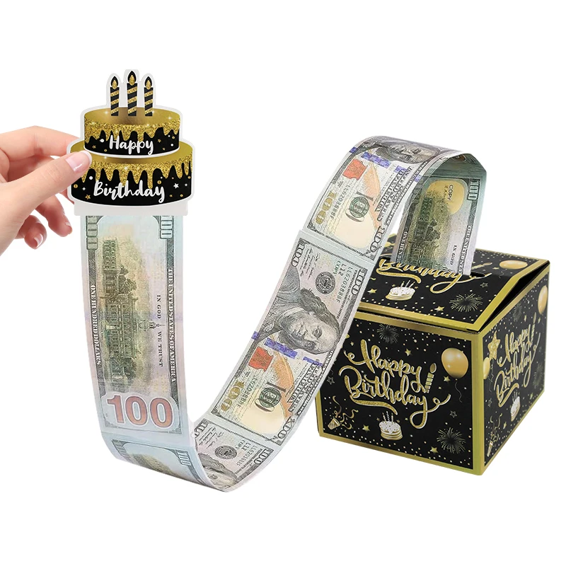 1 pz confezione regalo per tirare contanti di compleanno scatola per tirare denaro scatola regalo per contanti contanti fermasoldi nero divertente decorazione per torta di compleanno a sorpresa