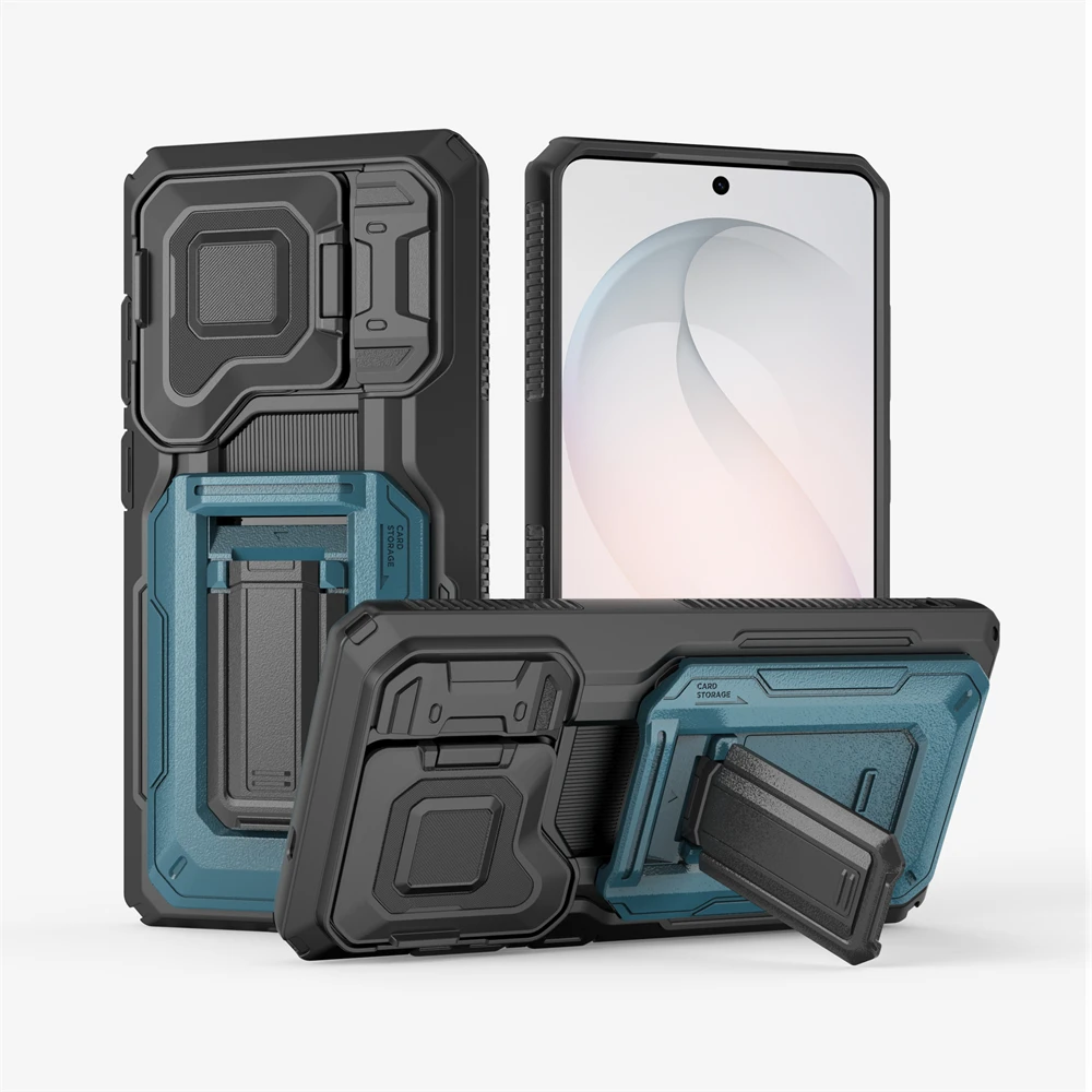 Military Grade Armor Phone Case with Slide Window and Shockproof Stand Cover
