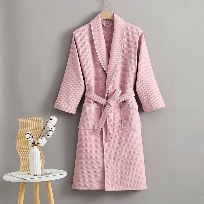 Multi Colors Cotton Waffle Patterned Bathrobe High Quality Embroidery Water Absorption and Quick Drying Bathrobe Couples cotton bathrobe