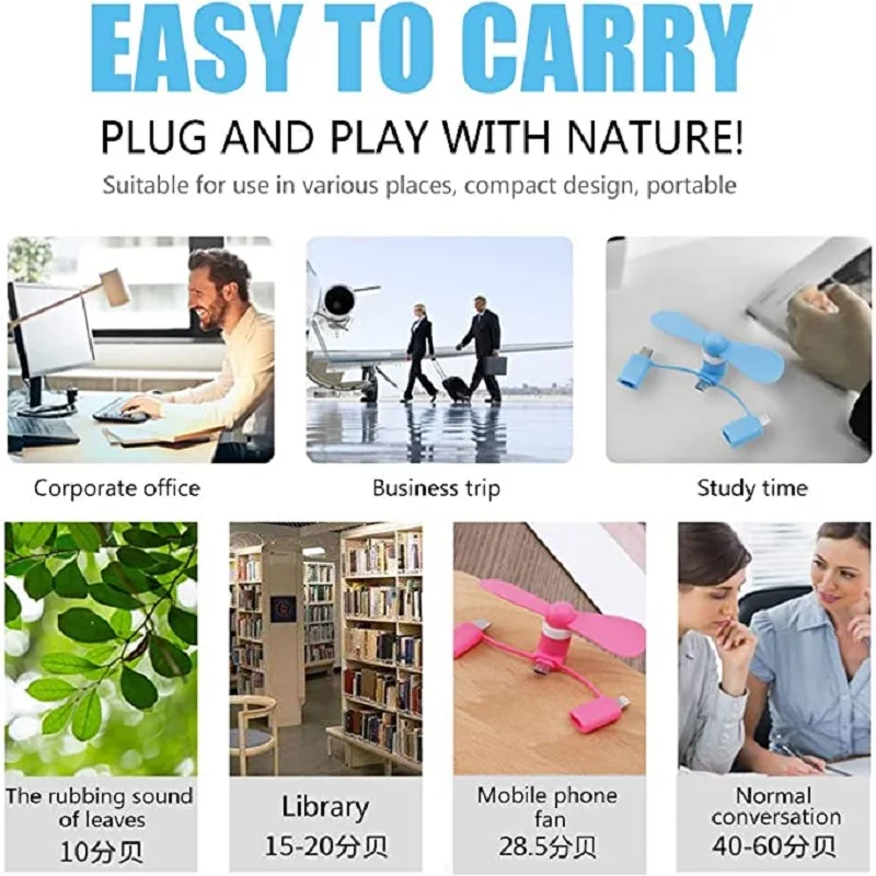 휴대폰 팬 iPhone/iPad/안드로이드 스마트폰/태블릿과 호환되는 3-in-1 휴대폰 팬 마이크로 USB/타입 C/라이트닝에 적합