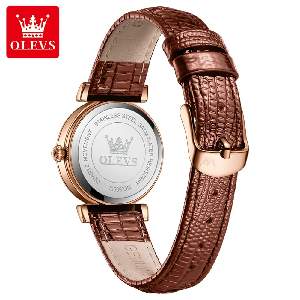 OLEVS 2024 New Fashion Womens Watches Top Brand Luxury Leather Strap Waterproof Calendar Diamond  Quartz Watch Relogio Feminino