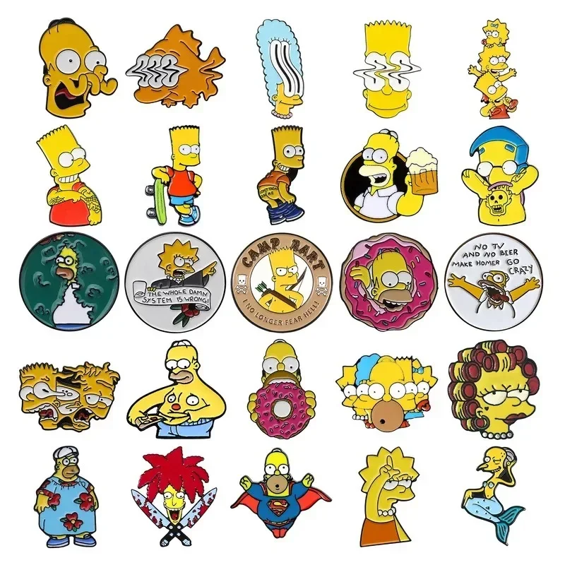 

The Simpsons and Homer TV Anime Brooch Series Cute Character Enamel Needle Backpack Pendant Metal Badge As A Gift for Children