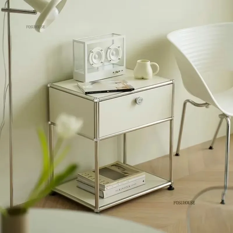 Modern Minimalist Nightstand Medieval Bedroom Furniture Module Storage TV Side Cabinet Stainless Steel Frame Bedside Table g