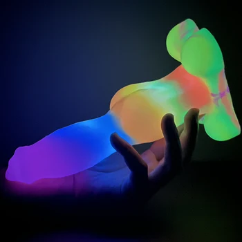 QKKQ Candy Colors Luminous Dildo Animal Horse Dog Penis Big Knot Anal Plug Female Masturbate G-spot Clitoral Stimulator Sex Toys 2