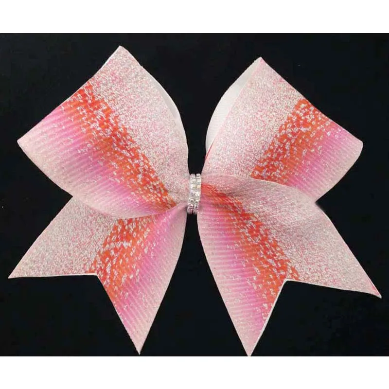 Wholesale 10pcs New Blue Silver Glitter Ombre Cheer Bow Cheerleading Dance 7.5inch Hair Bow With Elastic Rubber Band