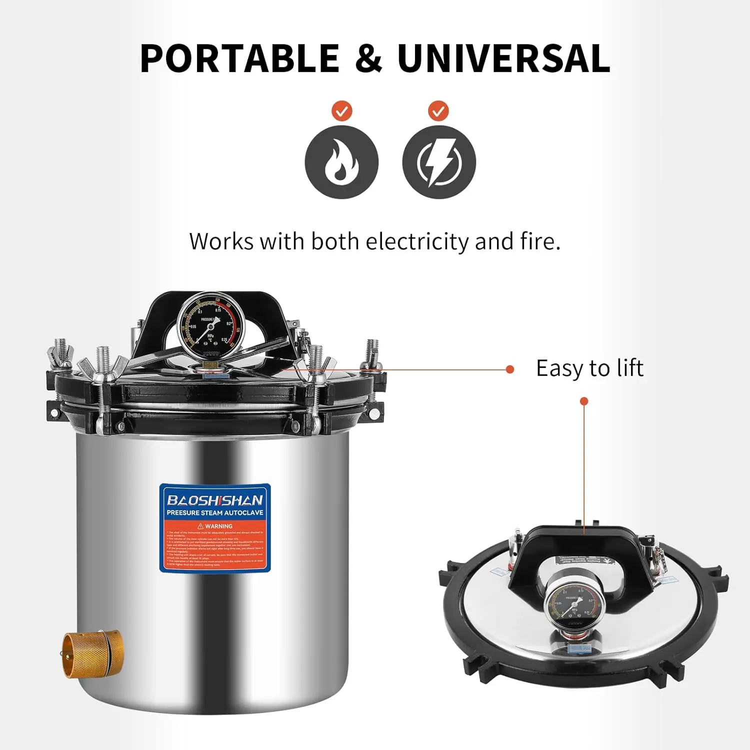 18L Electric Pressure Canner 19 QT Stainless Steel Portable Pressure Canner for Mushroom Growing, Jar Canning 1.2KW 1 3