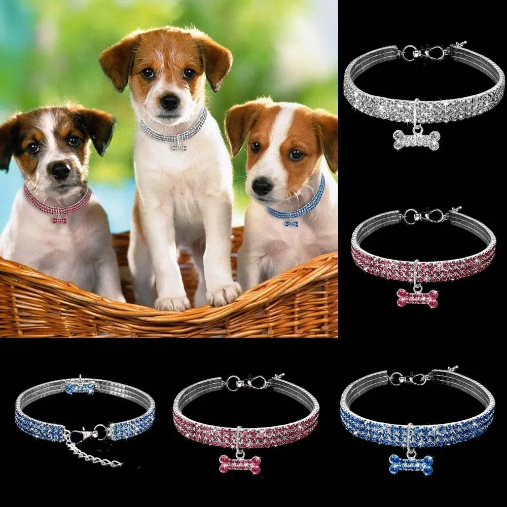3 Rows Fashion Bling Puppy Kitten Full Rhinestone For Cat And Dog Dog Chain Pet Necklace Dog Collar Pet Supplies Cat Jewelry