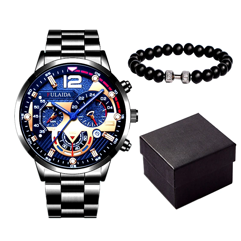 Fashion Quartz Watches Bracelet Set With Box Stainless Steel Sport Business Clock Calendar watches for men