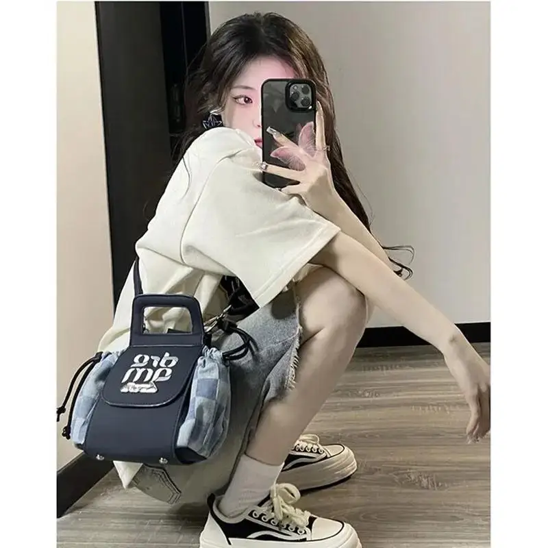 여성용 데님 반바지, 루즈 와이드 레그 미들 팬츠, 깨진 구멍 술 데님 스트레이트 브레스트 청바지, 여름 스트리트 신상