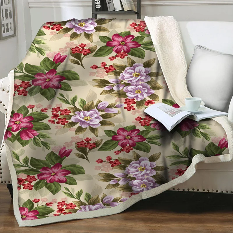 

Gorgeous Floral Pattern Soft Warm Lightweight Plush Throw Blankets for Beds Sofa Home Decor Office Travel Picnic Quilt Nap Cover