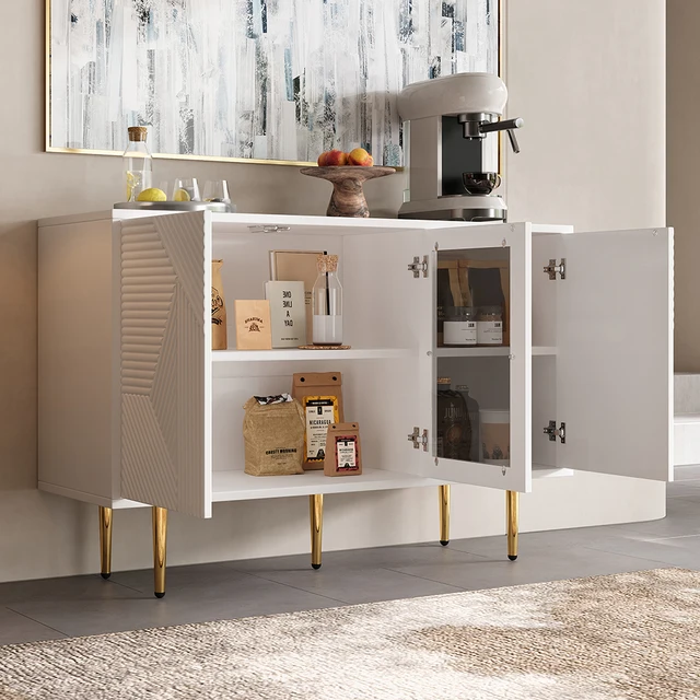 KOMHTOM 3 Doors Metal Feed Glass Doors White Dresser