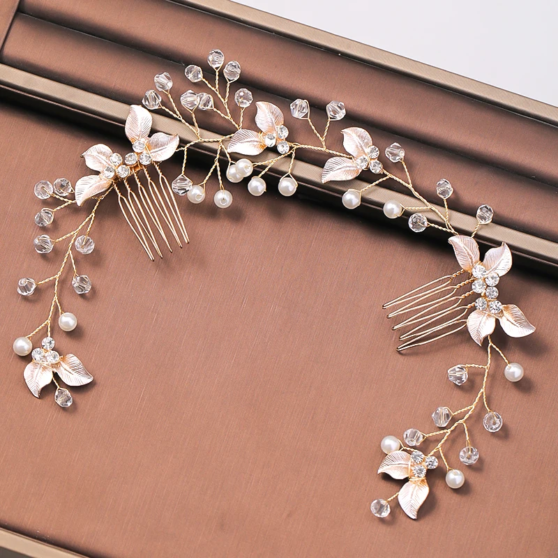 Pearl Leaf Comb Headband Hair Accessories For Women Tiara Headband Wedding Accessories on the head