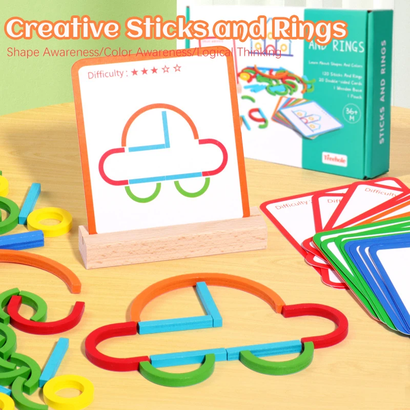 Kids Montessori Toy Wooden Creative Sticks And Rings Puzzle Intelligence Game Logical Thinking Games Children Educational Toys 2