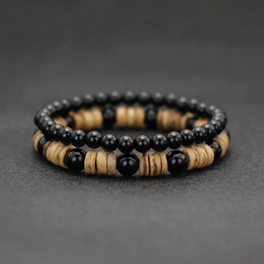 Noter Neue 2Pcs Männer Armband Set Handgemachte Natürliche Kokosnuss Schale Holz Brazalete Yoga Meditation Healing Armband Homme Pulseria – Detail 10