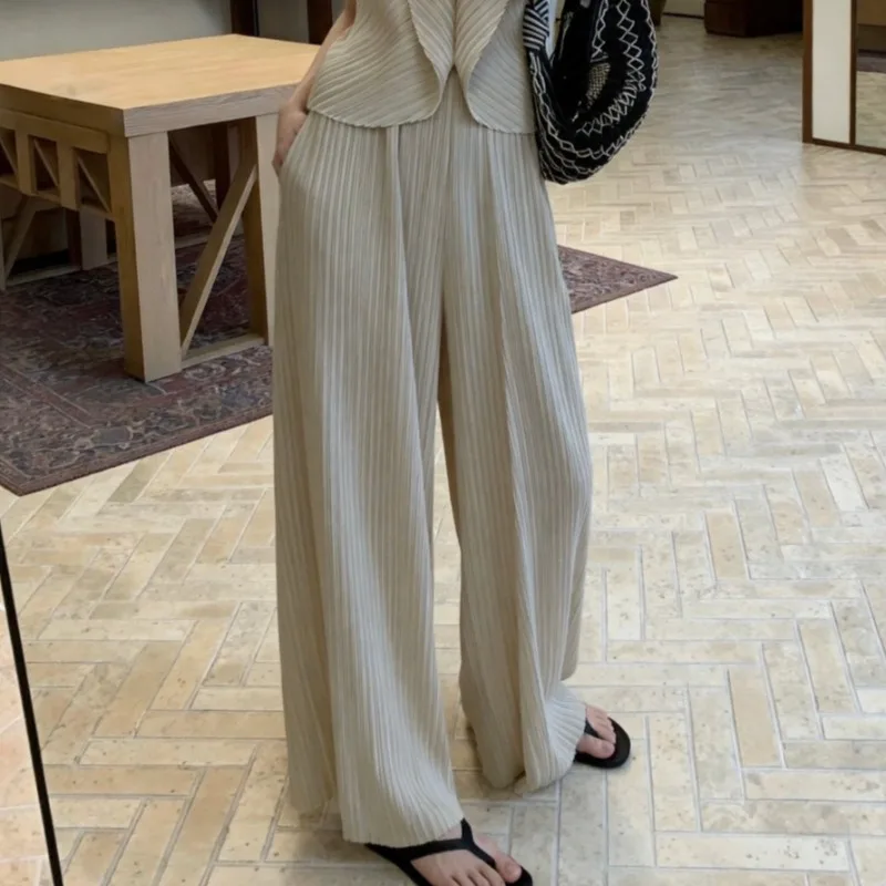 Miyake Pleated Pants Women 2026 Summer New Solid Loose Drape Oversized Wide Leg Pants Versatile Casual Irregular Casual Pants