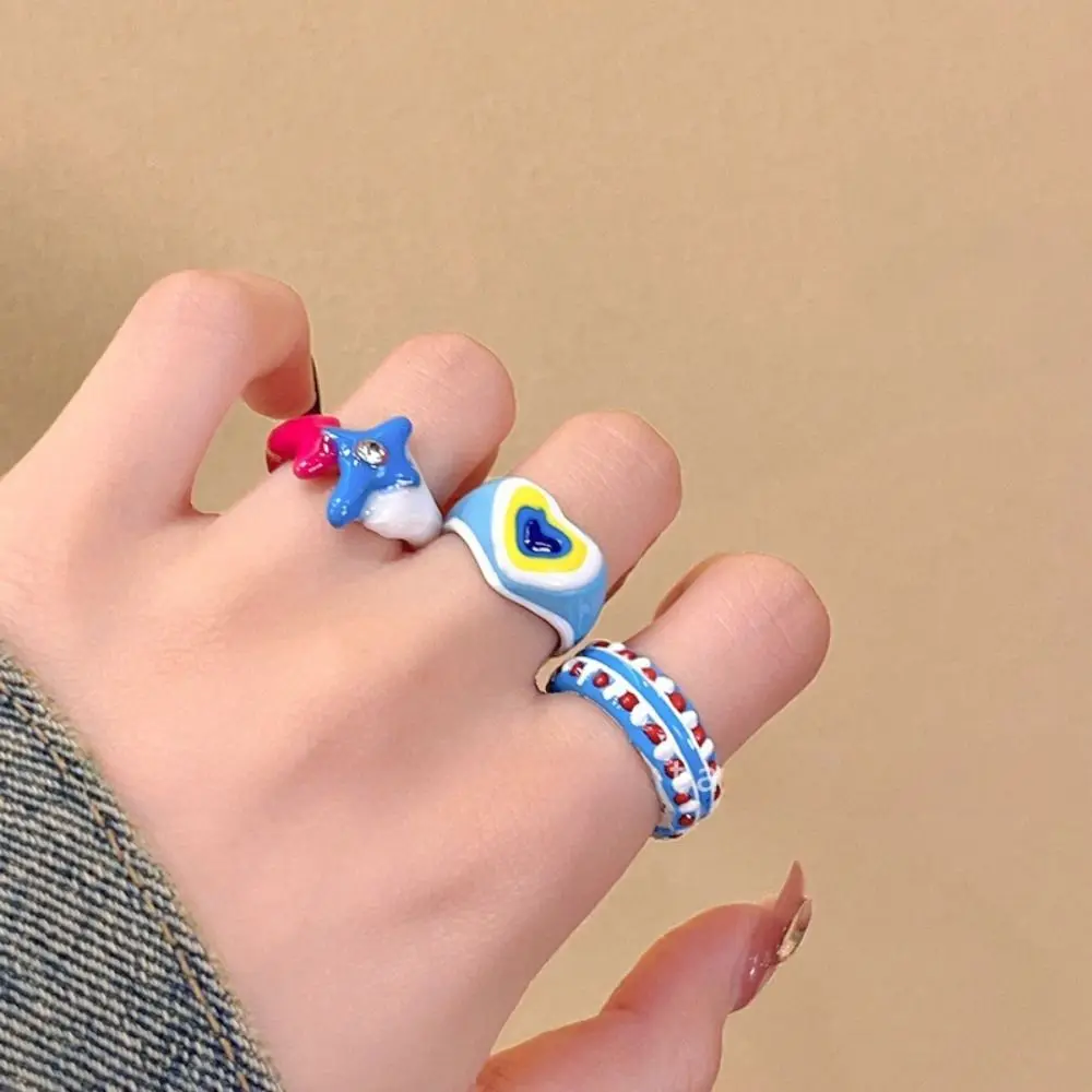 Dopamine Glazuur Ring Candy Color All-Ages Uniek Hart Ring Verstelbare Macaron Kleur Opening Vinger Ring Valentijnsdag Cadeau