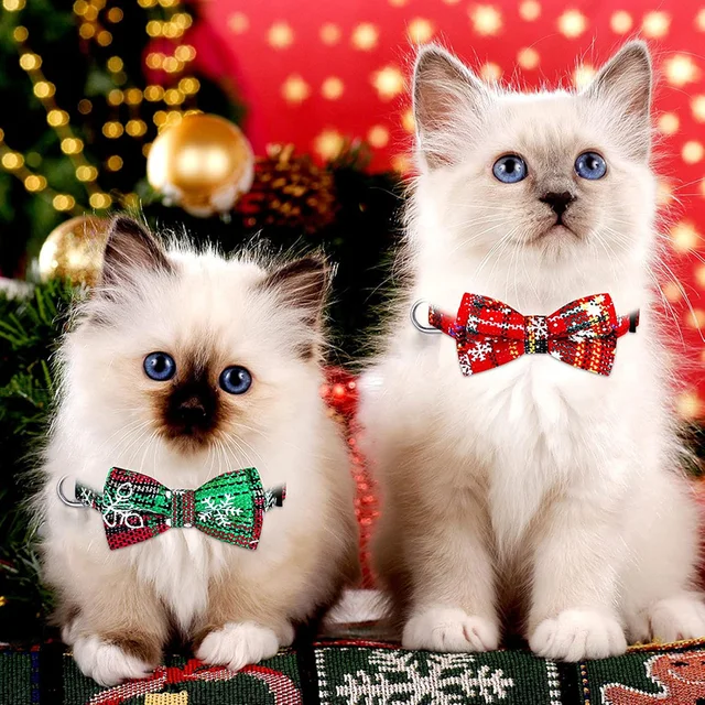 Pet Breakaway Cat Collar Bow Tie And Bell Cute Plaid Christmas Red Elastic Adjustable Dog Collar With Sash Small Bell For Cats 5