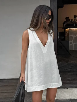 Marthaqiqi Cotton Female Nightgowns Sexy V-Neck Sleepwear Tank Tops Pajamas Backless Nightwear Casual Mini Dress Women Nightie
