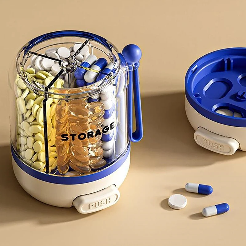 Round Pill Box 4-compartment Pill Case Drug Dispense Mini Portable Daily Medicine Box Organizer Case Tablet Storage Container