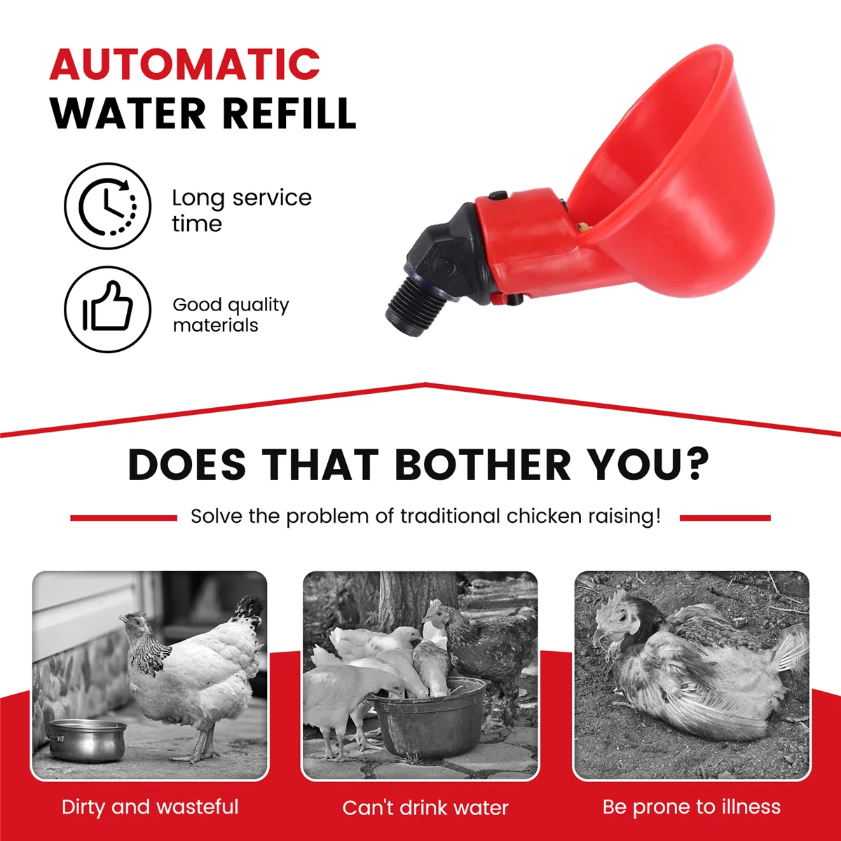 Chicken Waterer Cups, Chicken Waterer Feeder Tee Fittings, Automatic for Ducks Quail 6Pcs