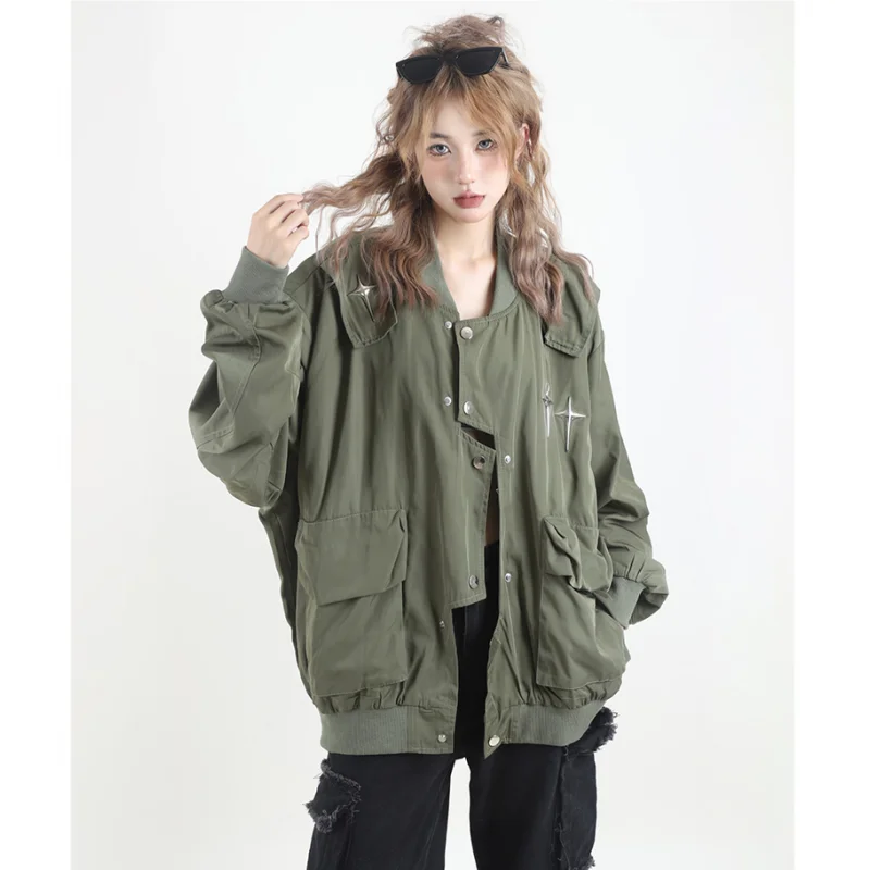 

Black Jacket Women Clothing Outerwear Top Fashion Streetwear Y2K Style High Street American 2023 Winter Female Solid Green Coat