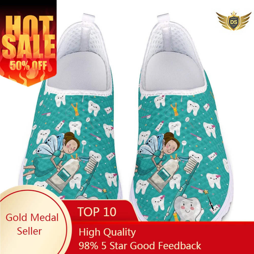 New Summer Dentist Shoes Woman Catoon Funny Dental Fairy Girl Mesh Slip-on Ladies Loafer Zapatos Mujer pisos