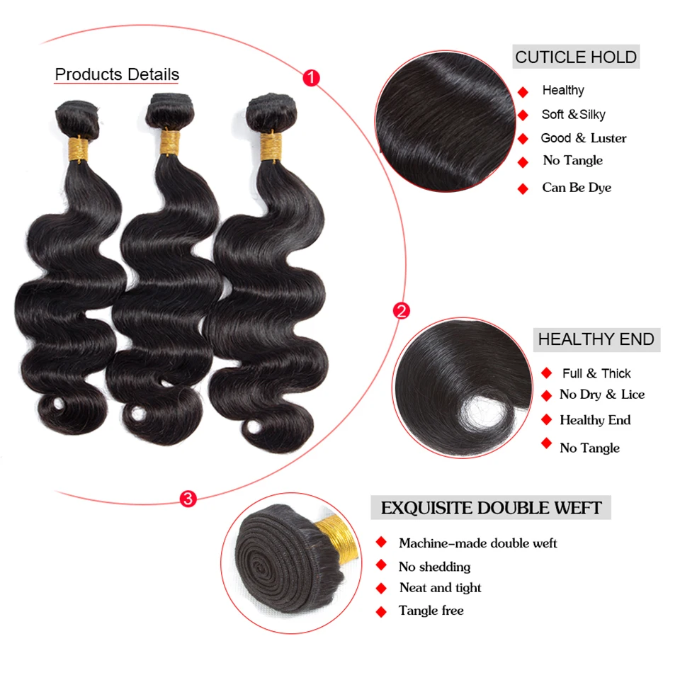 HairUGo Brazilian Body Wave Human Hair Bundles With Frontal Non-Remy Hair Weaving 13*4 Lace Front With Bundles Extension