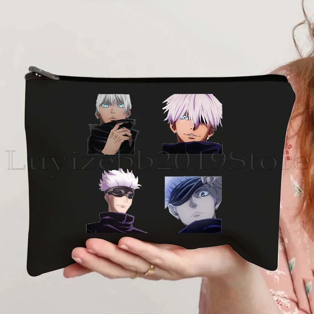 Anime Gojo Saturo Jujutsu Kaisen Sukuna Satoru Cute Cartoon Manga Canvas Cosmetic Makeup Toilet Bag Pencil Case Zipper Pouch 6