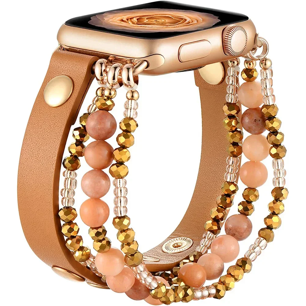 Elegant Beaded Elastic Leather Bracelet